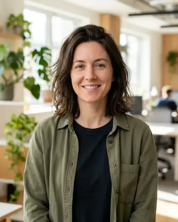 A friendly professional headshot of a woman in an office