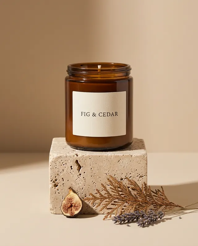 Nano Banana 2: the candle as a studio product photo on a stone pedestal