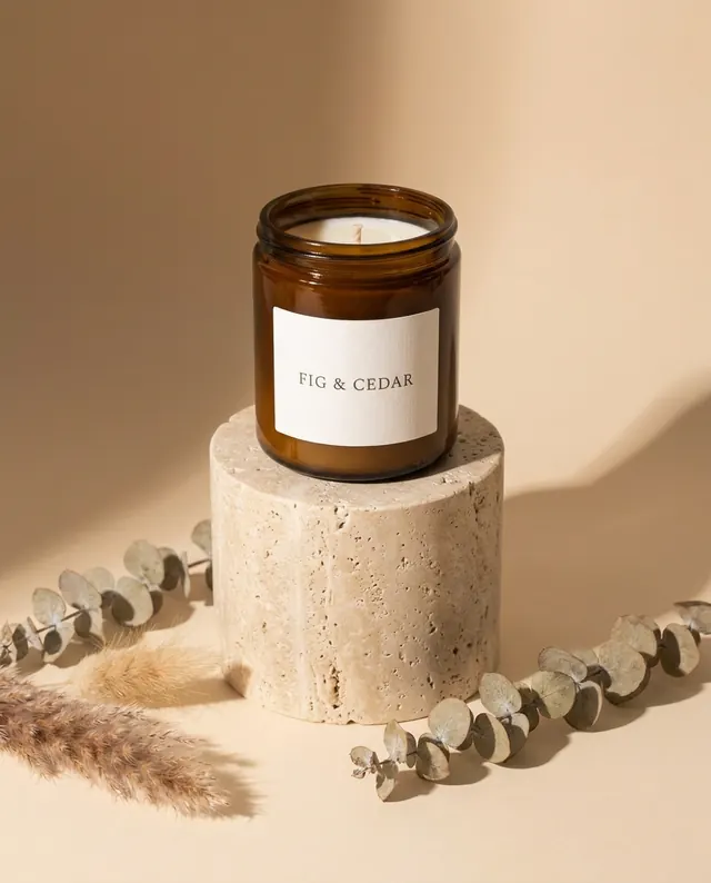 Nano Banana Pro: the candle as a studio product photo on a stone pedestal