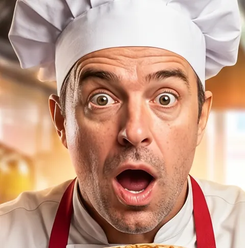 Close-up of the chef's face in the fix