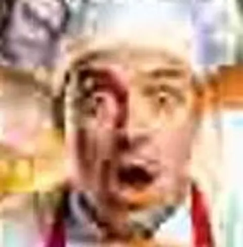 Close-up of the chef's face in the blocky screenshot