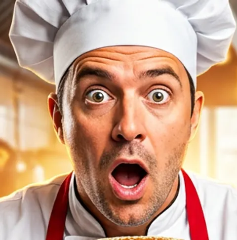 Close-up of the chef's face in the sharp image we crushed